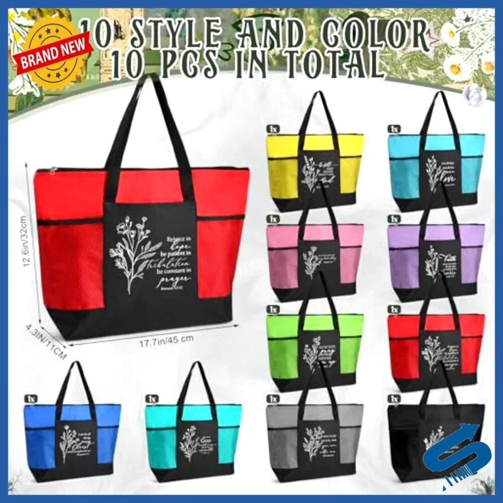 Religious Tote Bags Bulk Set with Zipper Pockets Boho Style Church Gifts